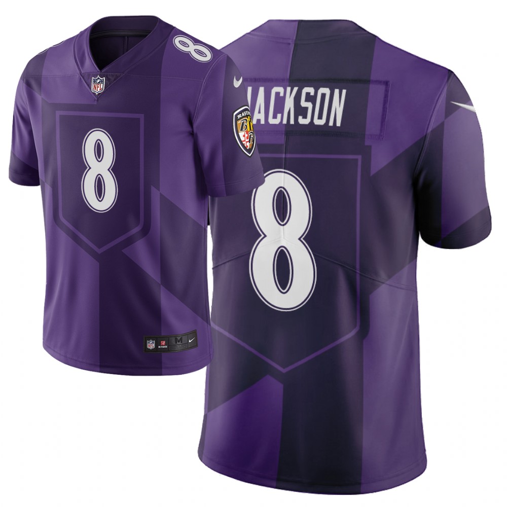 Men's Baltimore Ravens #8 Lamar Jackson Purple 2019 City Edition Limited Stitched NFL Jersey